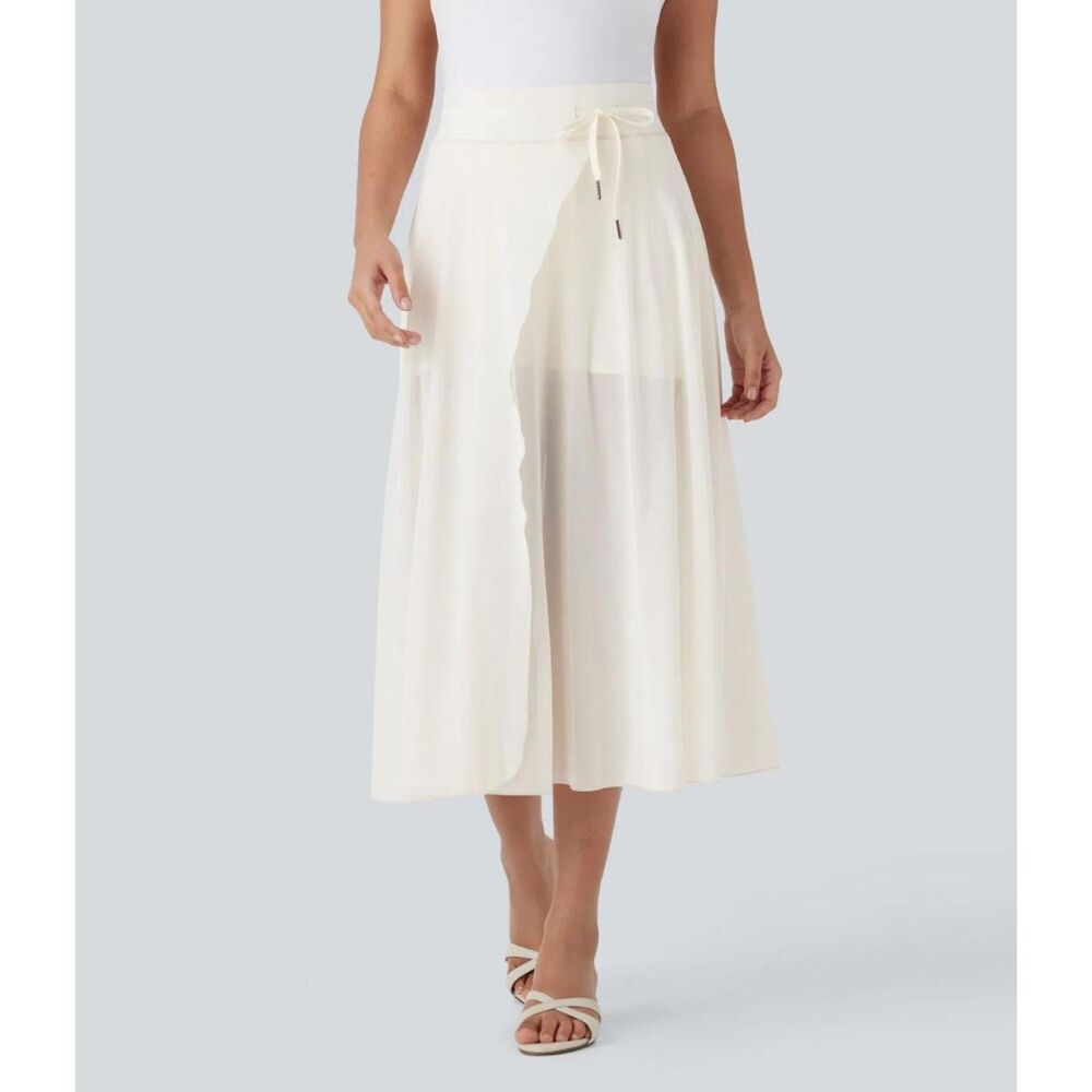 Halara Drawstring Mesh 2-in-1 Side Pocket Flowy Midi Skirt, NWT! Size Large